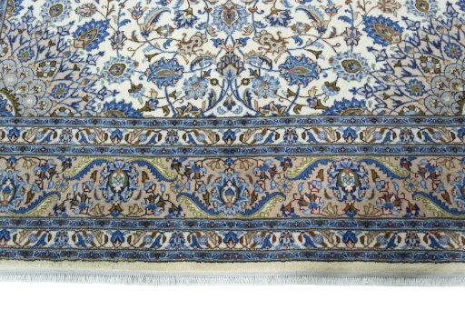 Full view of 2000s Kashmar rug from Iran / Persia, 351 × 250 cm in Beige tones