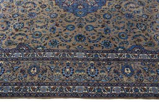 Corner detail of 2000s Kashmar rug showing border pattern and Wool pile