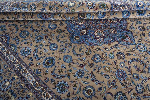 Close-up detail of 2000s Kashmar rug from Iran / Persia showing Wool weave
