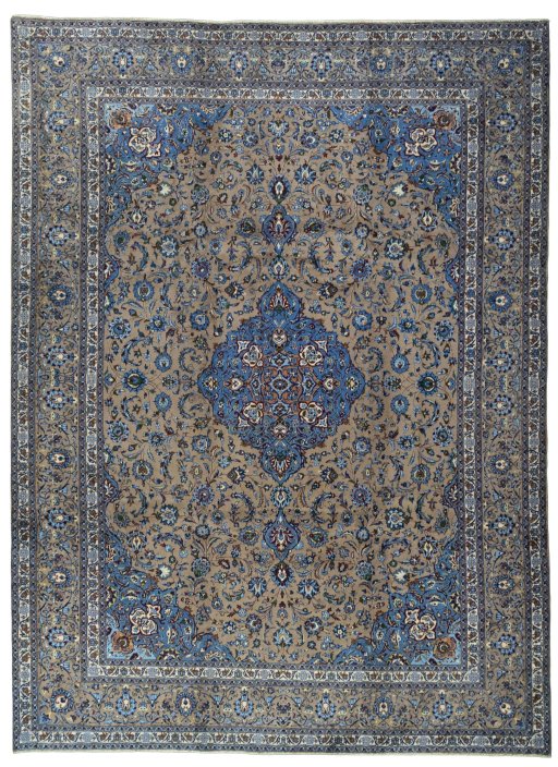 Full view of 2000s Kashmar rug from Iran / Persia, 400 × 295 cm in Brown tones