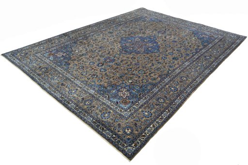 Corner detail of 2000s Kashmar rug showing border pattern and Wool pile