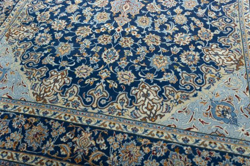 Close-up detail of 2000s Kashmar rug from Iran / Persia showing Wool weave