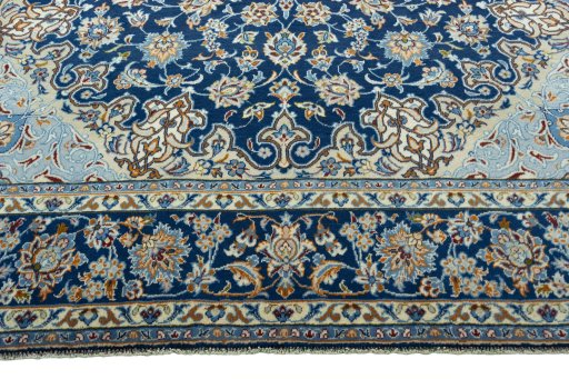 Full view of 2000s Kashmar rug from Iran / Persia, 374 × 249 cm in Blue tones