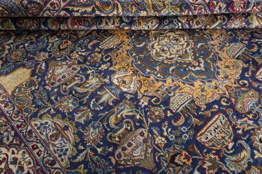 Surface texture of 2000s Kashmar rug with natural Wool and intricate pattern