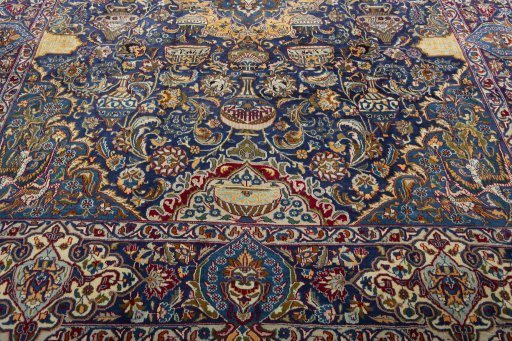 Close-up detail of 2000s Kashmar rug from Iran / Persia showing Wool weave