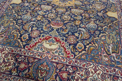 Full view of 2000s Kashmar rug from Iran / Persia, 386 × 295 cm in Blue tones