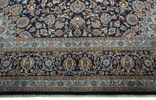 Full view of 2000s Kashmar rug from Iran / Persia, 394 × 305 cm in Blue tones