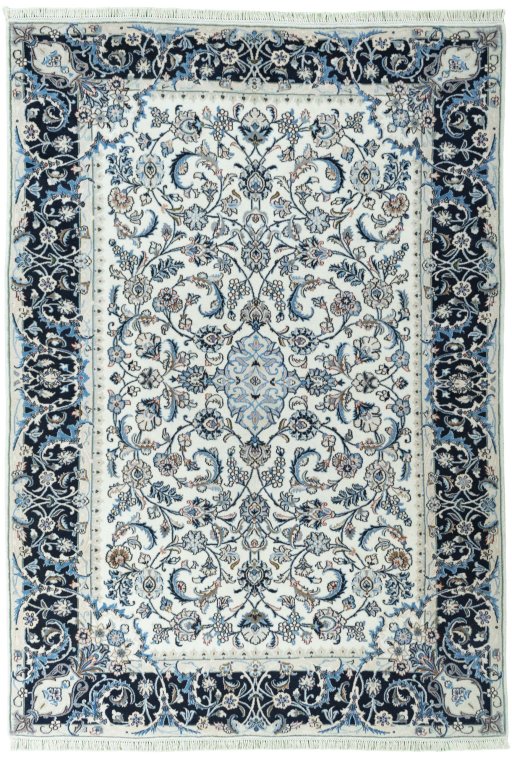 Full view of 2000s Kashmar rug from Iran / Persia, 281 × 196 cm in Beige tones