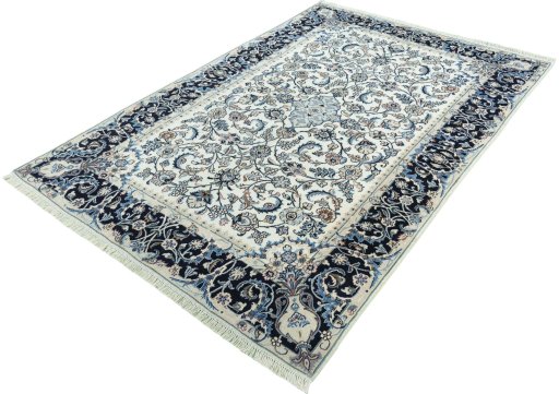 Corner detail of 2000s Kashmar rug showing border pattern and Wool pile