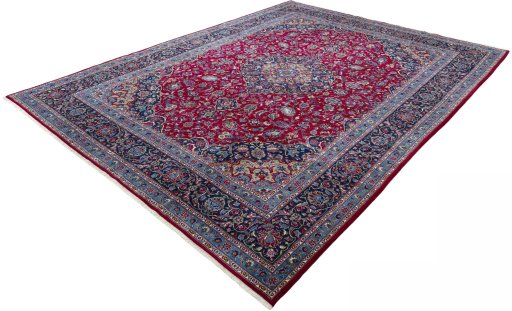 Corner detail of 2000s Kashmar rug showing border pattern and Wool pile