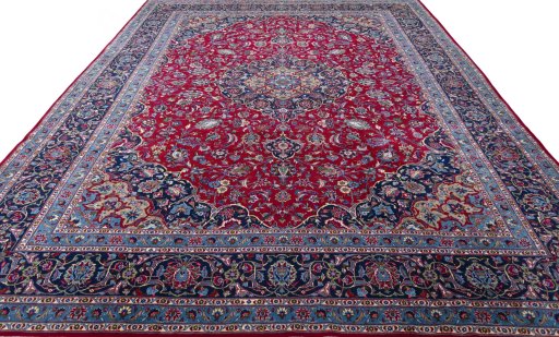Surface texture of 2000s Kashmar rug with natural Wool and intricate pattern