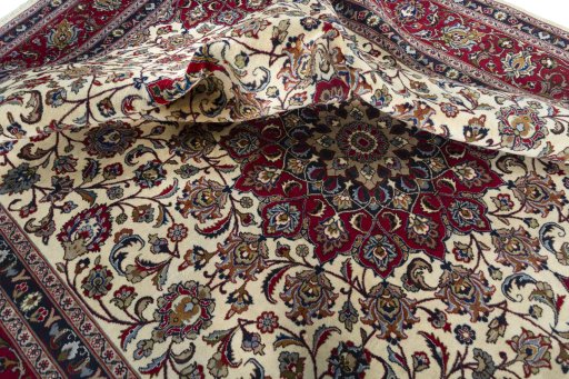 Surface texture of 1970s Kashmar rug with natural Wool and intricate pattern