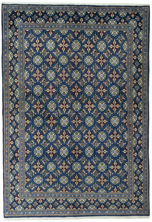 Full view of 2000s Kashmar rug from Iran / Persia, 282 × 196 cm in Blue tones