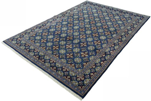 Corner detail of 2000s Kashmar rug showing border pattern and Wool pile
