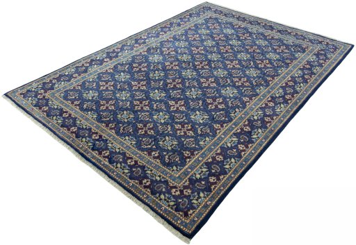 Corner detail of 2000s Kashmar rug showing border pattern and Wool pile