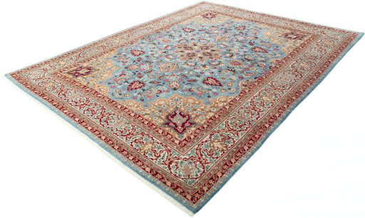 Corner detail of 1970s Kashmar rug showing border pattern and Wool pile