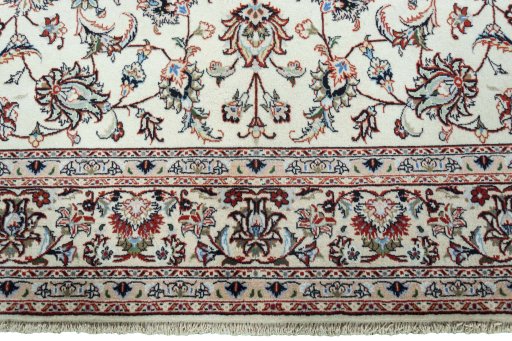 Full view of New Kashmar rug from Iran / Persia, 293 × 193 cm in Beige tones
