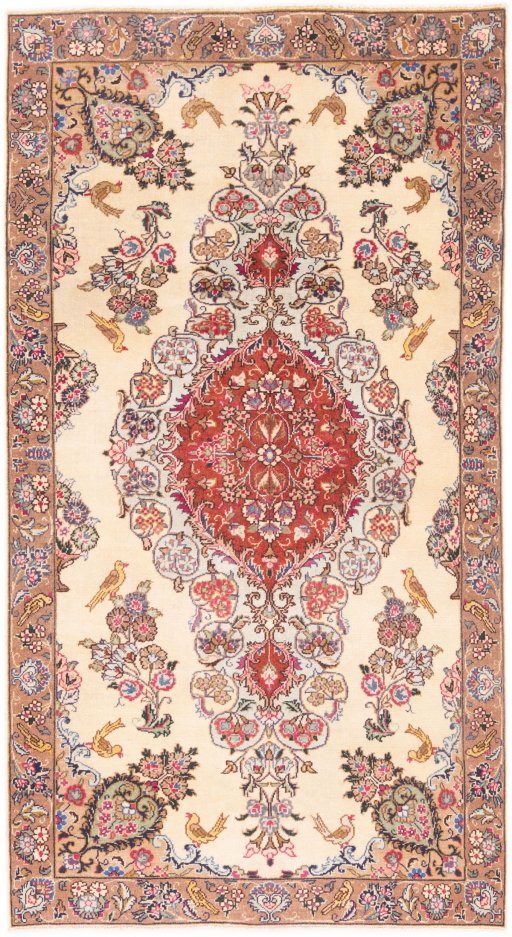 Full view of 2005s Kashmar rug from Iran / Persia, 195 × 103 cm in Cream tones