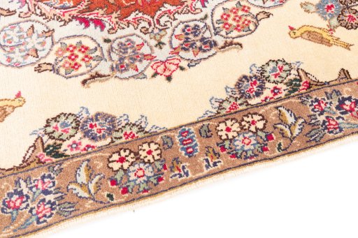 Backside of handmade 2005s Kashmar rug showing knot structure and weave density