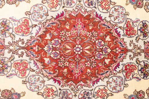 Full view of 2005s Kashmar rug from Iran / Persia, 195 × 103 cm in Cream tones