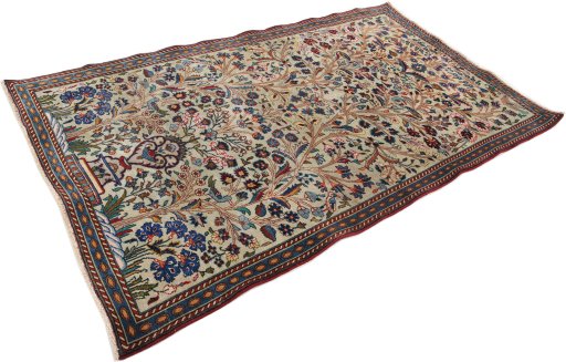 Close-up detail of 1990s Kashmar rug from Iran / Persia showing Wool weave