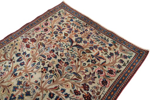 Surface texture of 1990s Kashmar rug with natural Wool and intricate pattern