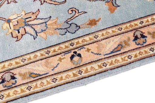 Backside of handmade 1980s Kashmar rug showing knot structure and weave density