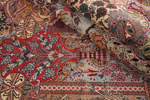 Surface texture of 1990s Kashmar rug with natural Wool and intricate pattern