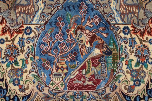 Close-up detail of 1980s Kashmar rug from Iran / Persia showing Wool weave