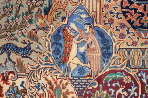 Surface texture of 1980s Kashmar rug with natural Wool and intricate pattern