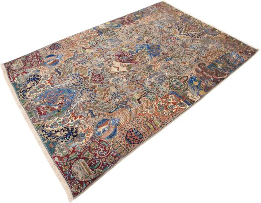 Close-up detail of 1980s Kashmar rug from Iran / Persia showing Wool weave