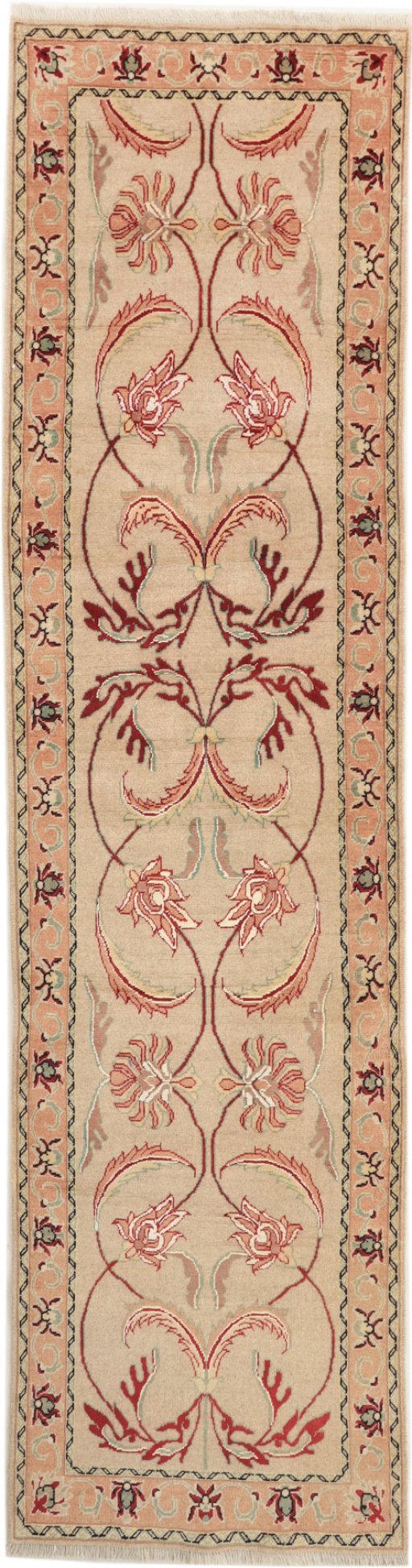 Full view of 2000s Kashmar rug from Iran / Persia, 290 × 75 cm in Cream tones
