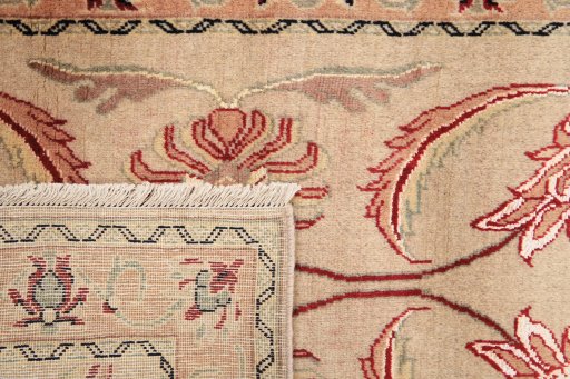 Close-up detail of 2000s Kashmar rug from Iran / Persia showing Wool weave