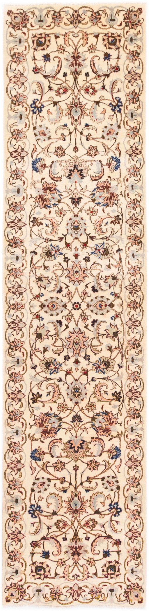 Full view of 2005s Kashmar rug from Iran / Persia, 385 × 92 cm in Cream tones