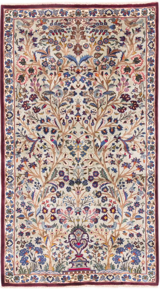 Full view of 2005s Kashmar rug from Iran / Persia, 206 × 116 cm in Cream tones