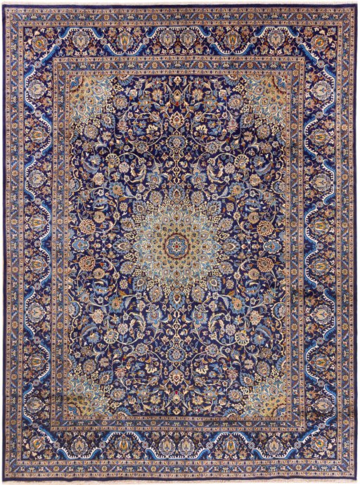 Full view of 2003s Kashmar rug from Iran / Persia, 397 × 297 cm in Dark blue tones