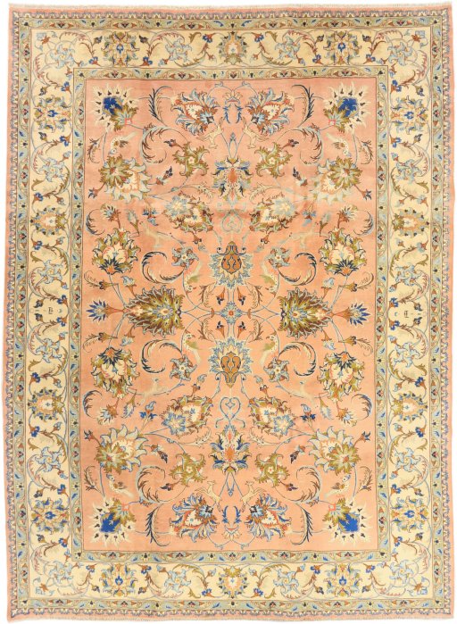 Full view of 1990s Kashmar rug from Iran / Persia, 337 × 248 cm in Terracotta tones
