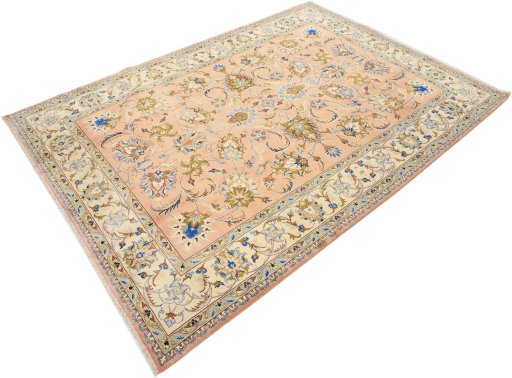 Corner detail of 1990s Kashmar rug showing border pattern and Wool pile
