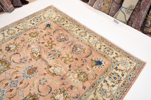 Surface texture of 1990s Kashmar rug with natural Wool and intricate pattern