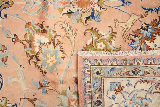 Full view of 1990s Kashmar rug from Iran / Persia, 337 × 248 cm in Terracotta tones