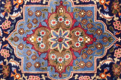 Full view of 1975s Kashmar rug from Iran / Persia, 195 × 105 cm in Dark blue tones