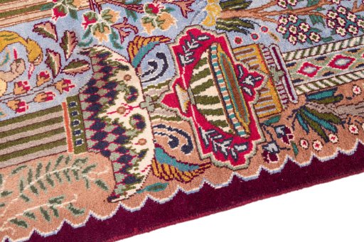 Backside of handmade 2005s Kashmar rug showing knot structure and weave density