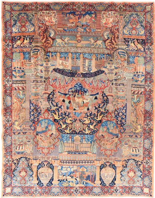Full view of 1960s Kashmar rug from Iran / Persia, 385 × 300 cm in Multi Color tones