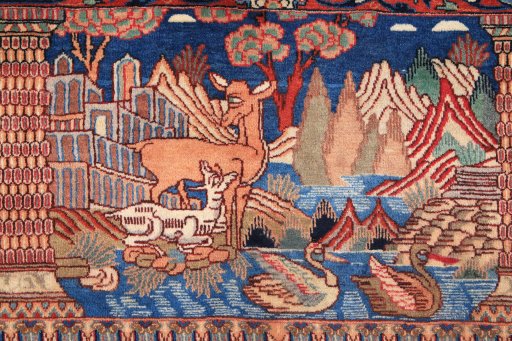 Corner detail of 1960s Kashmar rug showing border pattern and Wool pile