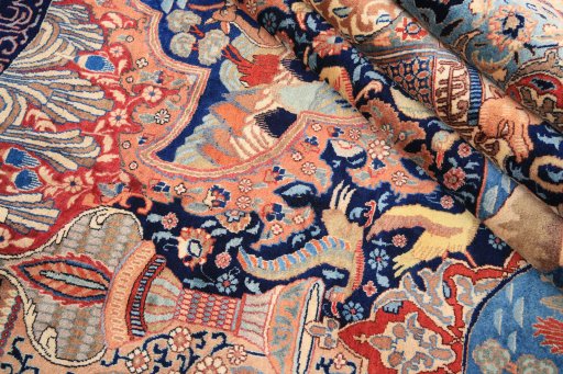 Surface texture of 1960s Kashmar rug with natural Wool and intricate pattern
