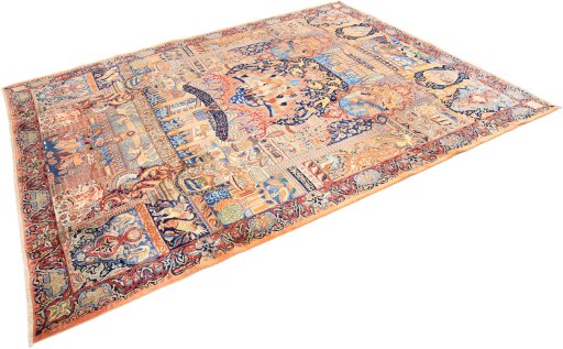 Corner detail of 1960s Kashmar rug showing border pattern and Wool pile