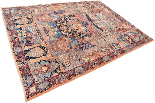 Close-up detail of 1960s Kashmar rug from Iran / Persia showing Wool weave