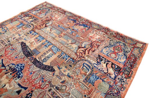 Surface texture of 1960s Kashmar rug with natural Wool and intricate pattern