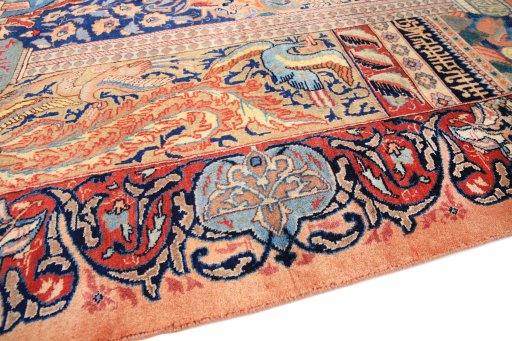 Backside of handmade 1960s Kashmar rug showing knot structure and weave density