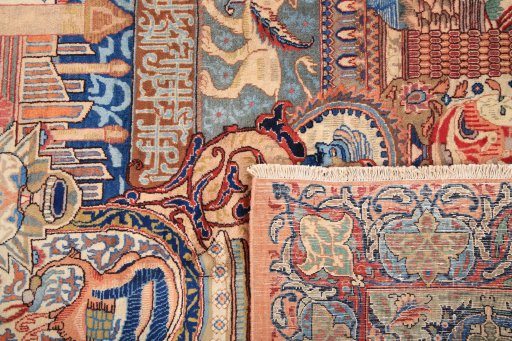 Close-up detail of 1960s Kashmar rug from Iran / Persia showing Wool weave